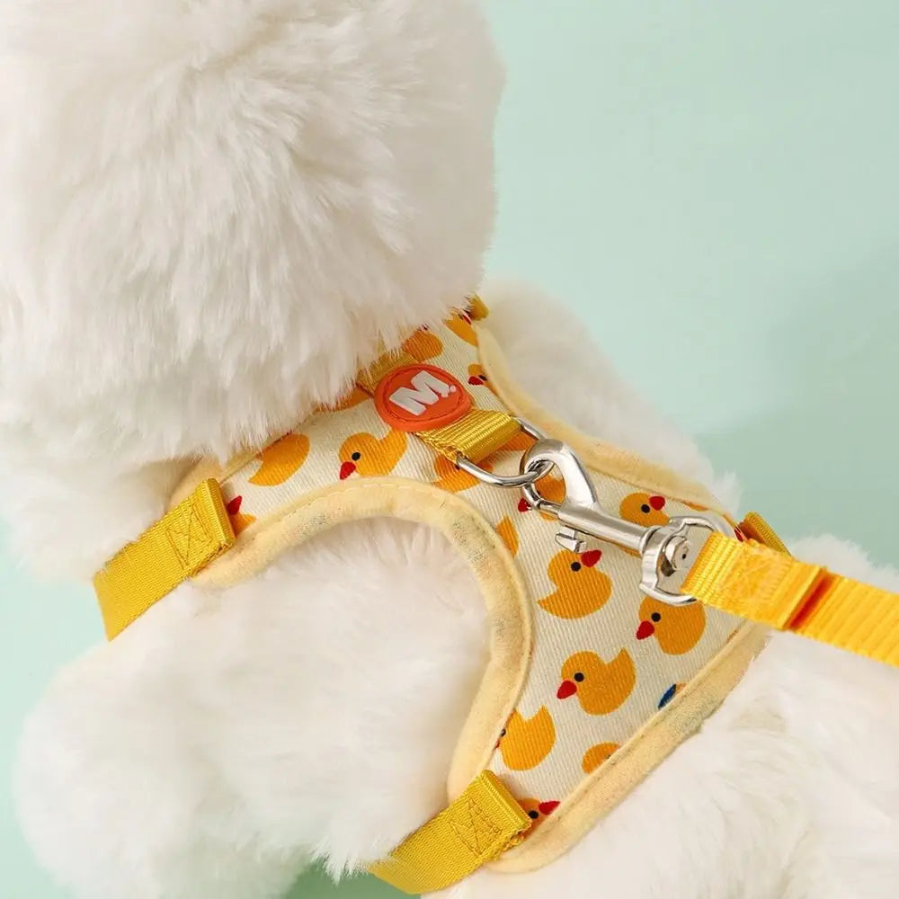 Yellow Duck Dog Harness & Leash Set | Adjustable Nylon Vest