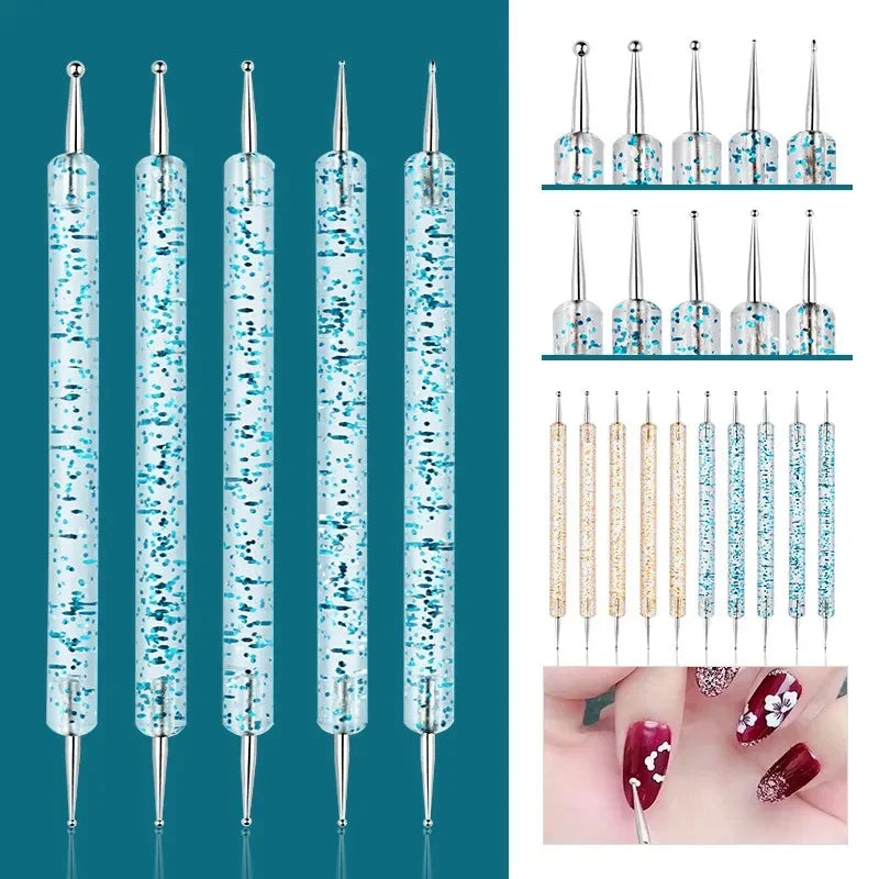 Nail Art Dot Pen & Brush Set | Blue Handle Manicure Tool