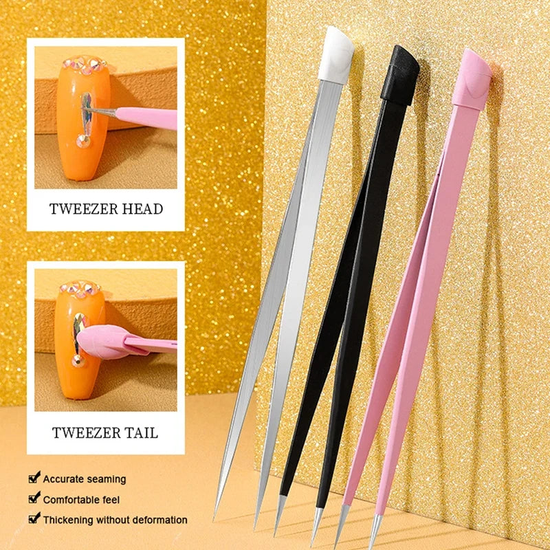 Nail Art Tweezers Silicone Tip – Rhinestone & 3D Sticker Picker
