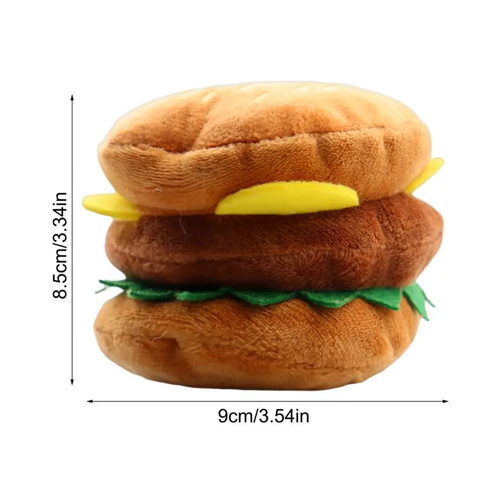 Squeaky Hamburger Dog Chew Toy – Soft Plush Puppy Teether