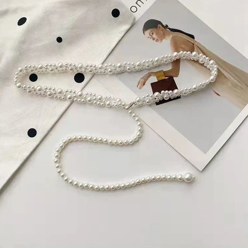 Elegant Pearl Waist Belt – Crystal Chain Dress Belt for Women