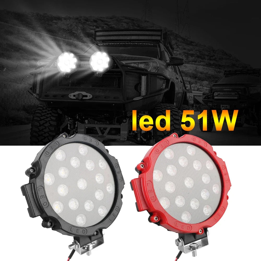 51W 7-Inch Round LED Spot Work Light – Truck & Off-Road