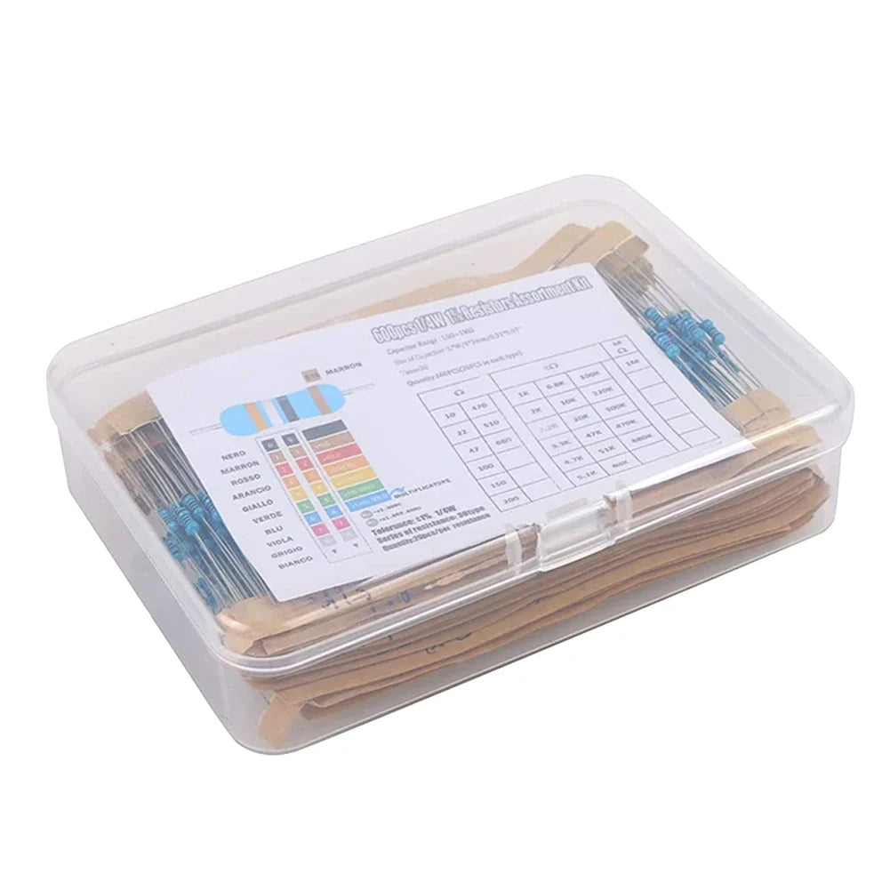 300/600pcs Metal Film Resistor Kit – 30 Values 1% 1/4W 10R–1M