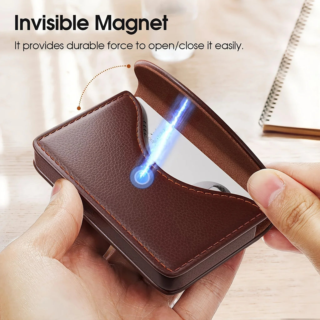 Luxury Lychee Leather Business Card Holder Large Capacity Metal