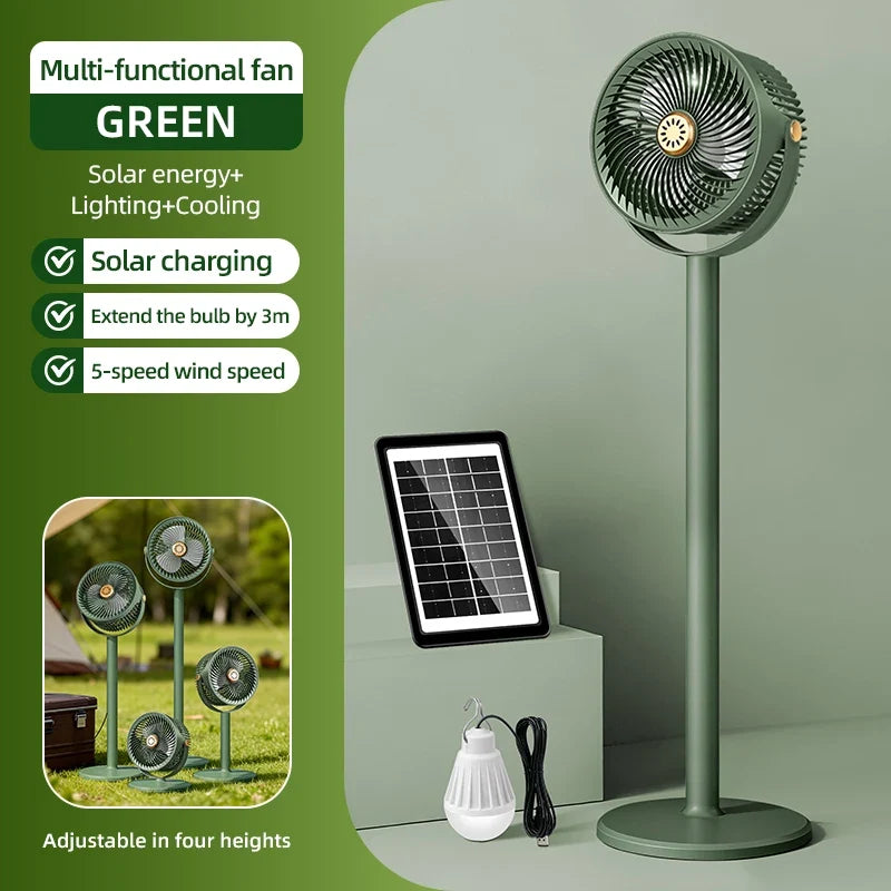 Solar Fan with LED Light – Floor & Desktop Multi-Function Fan