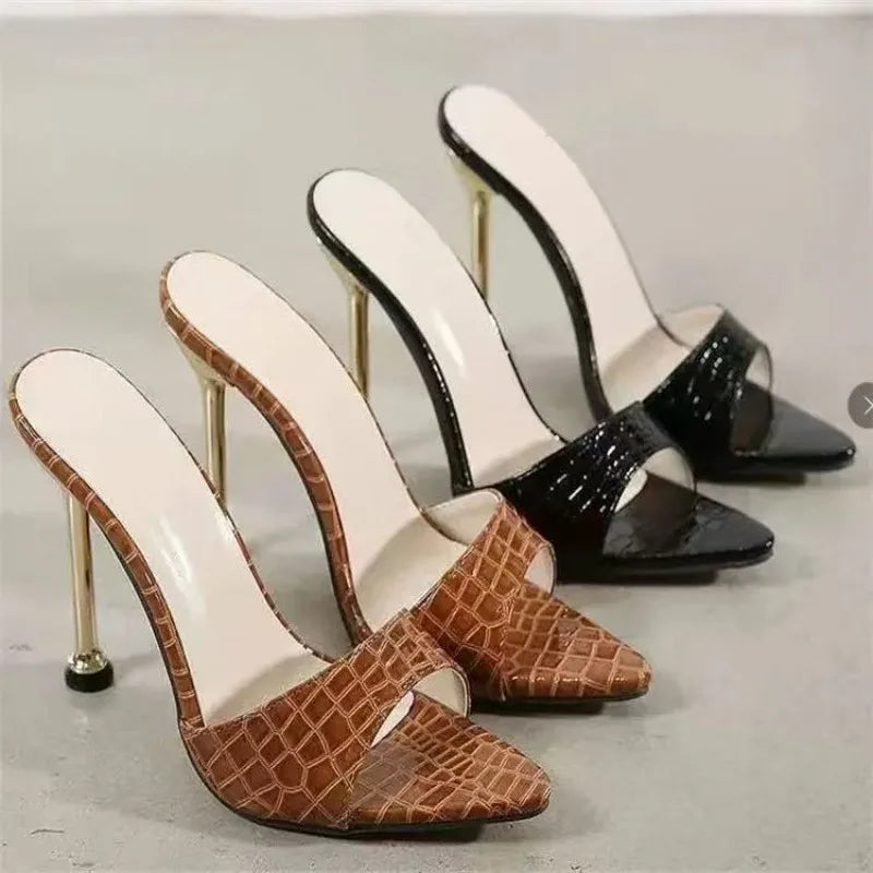 Textured Stiletto Sandals – Slip-On Peep Toe High Heel Party Shoes