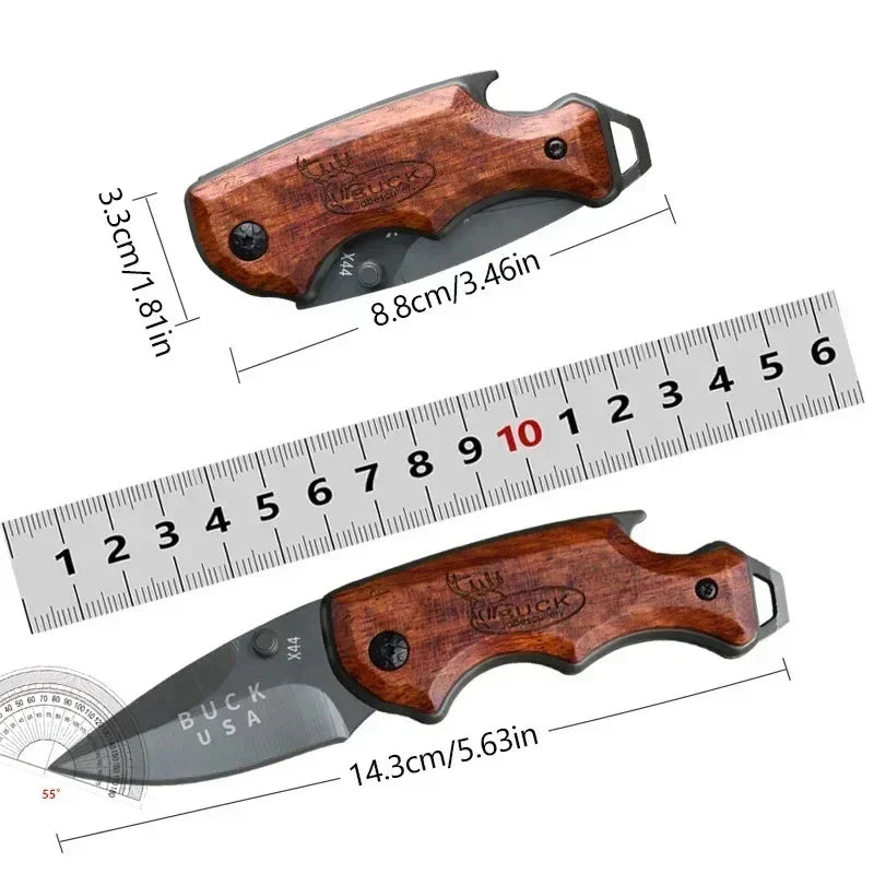 Stainless Steel Folding Pocket Knife – Wood Handle Mini EDC