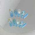 3D Star Moon Press On Nails – Gradient Blue Fairy Style