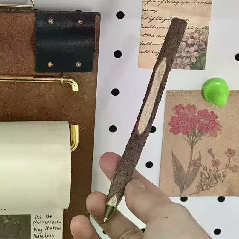 Vintage Wooden Clipboard & Kraft Paper Roll Notebook Set