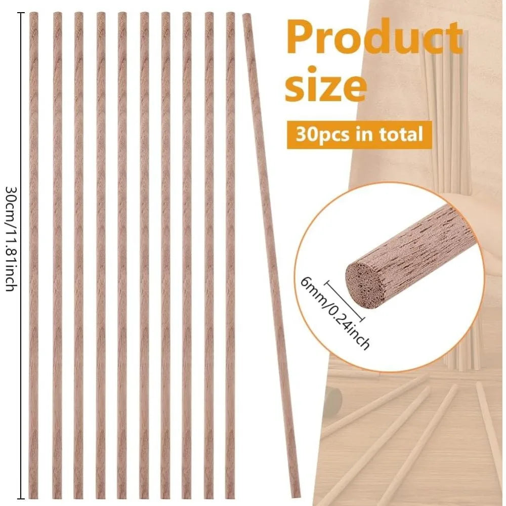 30 Pcs Black Walnut Wooden Dowel Rods 11.8" x 0.23" Craft Poles