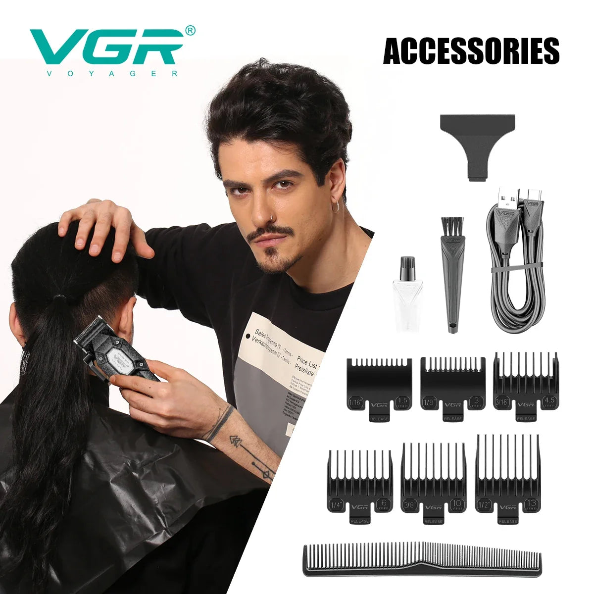 VGR V-600B Men's Electric Hair Clipper with LED Display