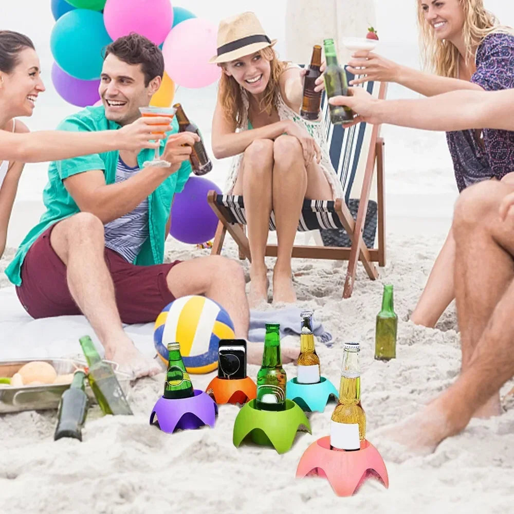 Beach Sand Cup Holders with 5 Stackable Cups | Beach Essentials