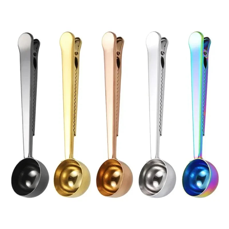 Stainless Steel Long Handle Coffee Spoon & Bag Seal Clip