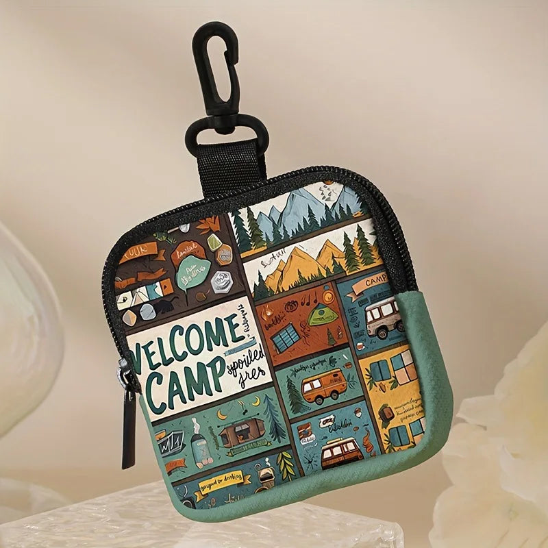 Camp Print Coin Purse Faux Leather Waterproof Imitation Zipper