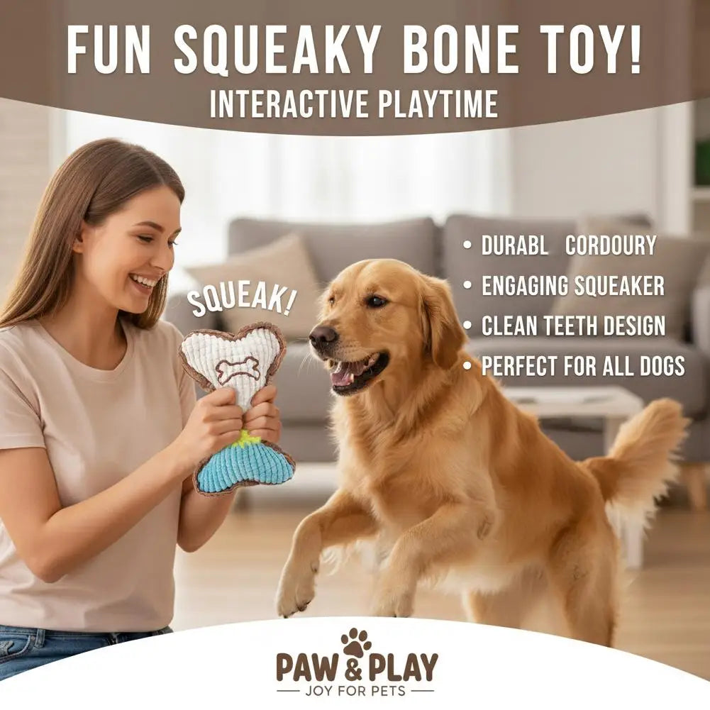 Plush Dog Bone Squeaky Toy – Small & Medium Dogs Chew Toy