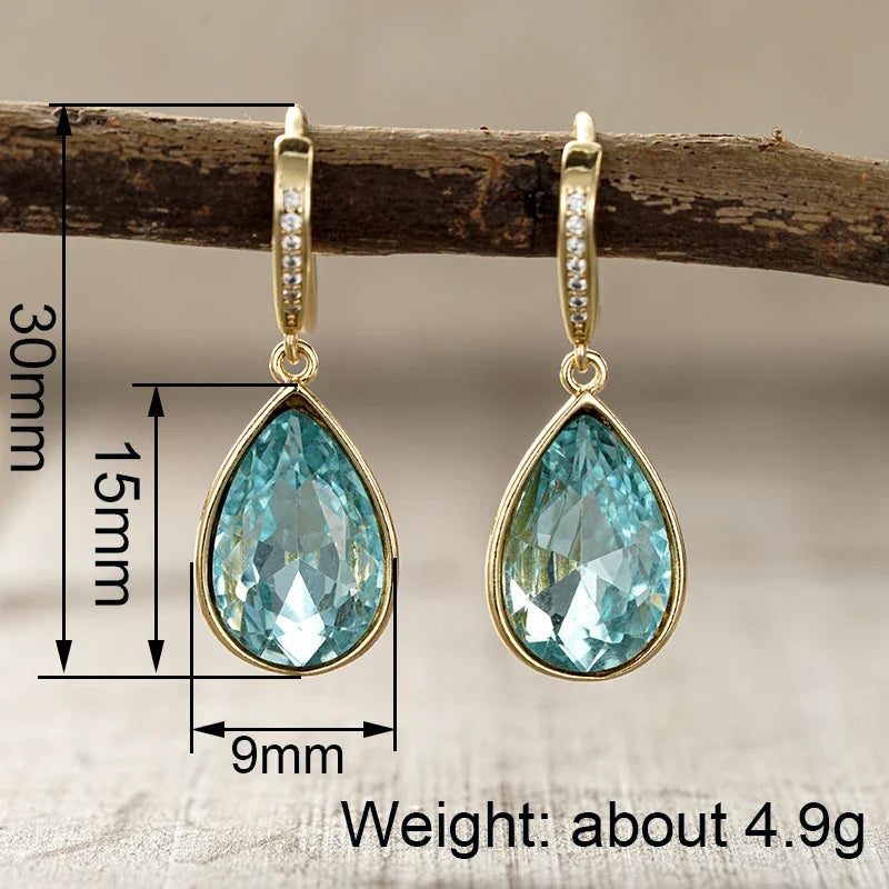 Huitan Blue CZ Water Drop Earrings – Elegant Fashion Jewelry