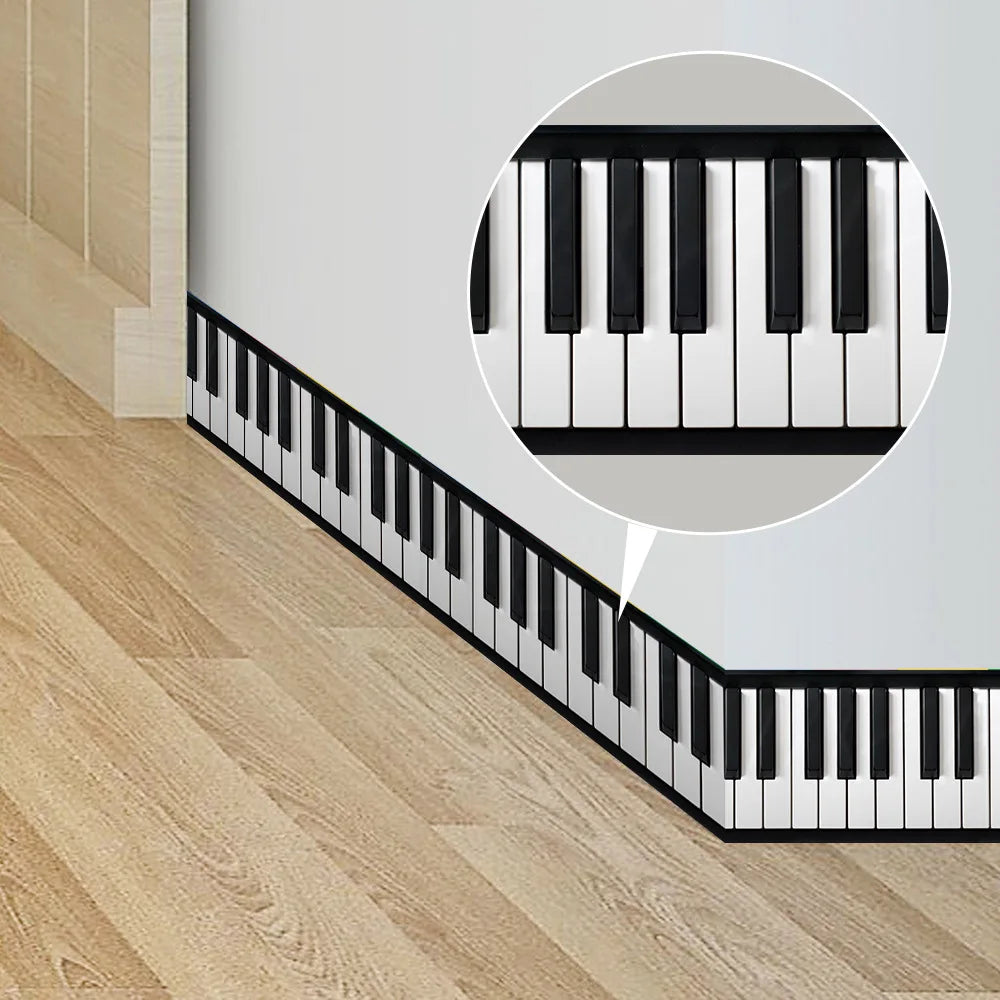 Black White Piano Keys Wall Stickers Kicking Baseboard Waist Line
