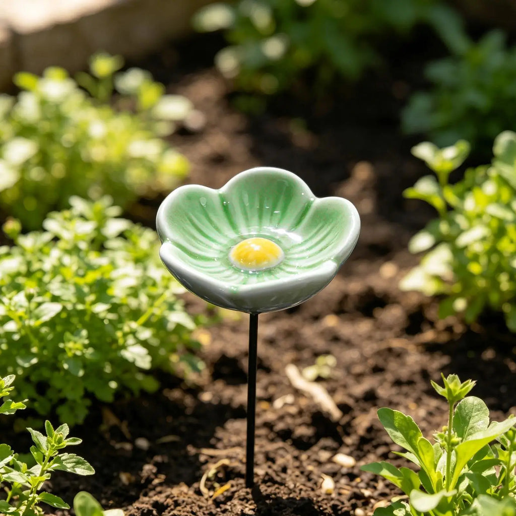 Ceramic Flower Bee Watering Station Garden Stake | Bird Bath