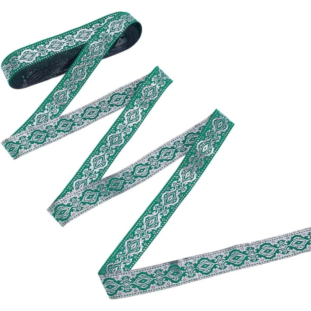 Green Ethnic Jacquard Ribbon 20mm Polyester Floral Trim 7.7 Yds