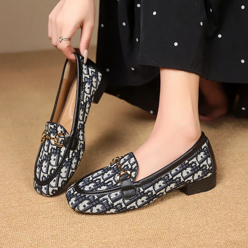 Women's Monogram Bow Loafers – Jacquard Slip-On Dress Shoes
