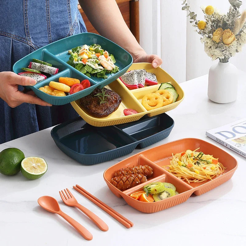 3-Compartment Divided Meal Plate | Durable PP Striped Design