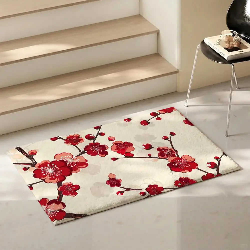 Plum Blossom Flannel Floor Mat – Soft Non-Slip Indoor Rug