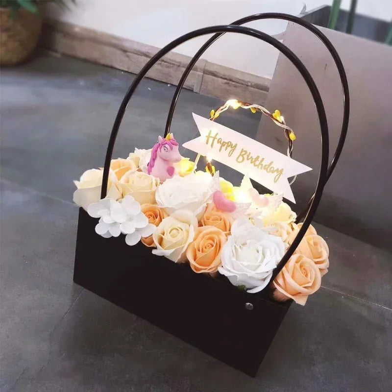 Flower Paper Box Bucket PVC Florist Packaging 22x11x10cm Wrapping
