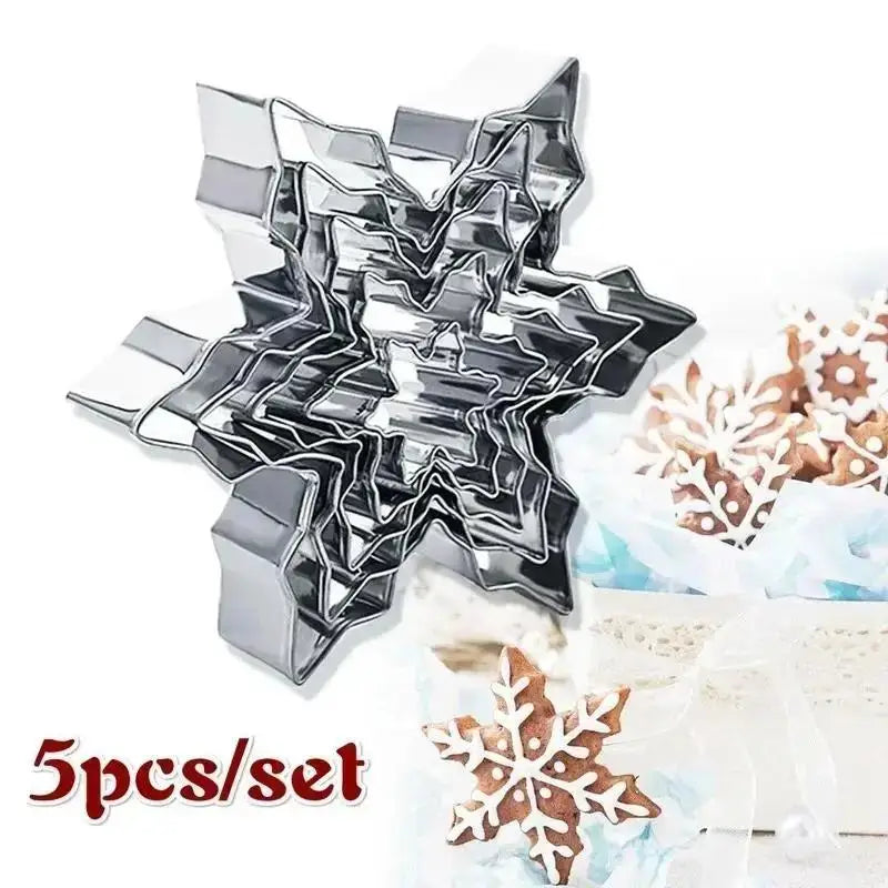 5-Piece Snowflake Cookie Cutters – Stainless Steel Christmas Set