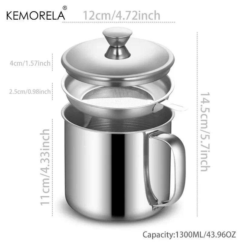 KEMORELA Stainless Steel Oil Filter Pot 1.1/1.3L with Strainer