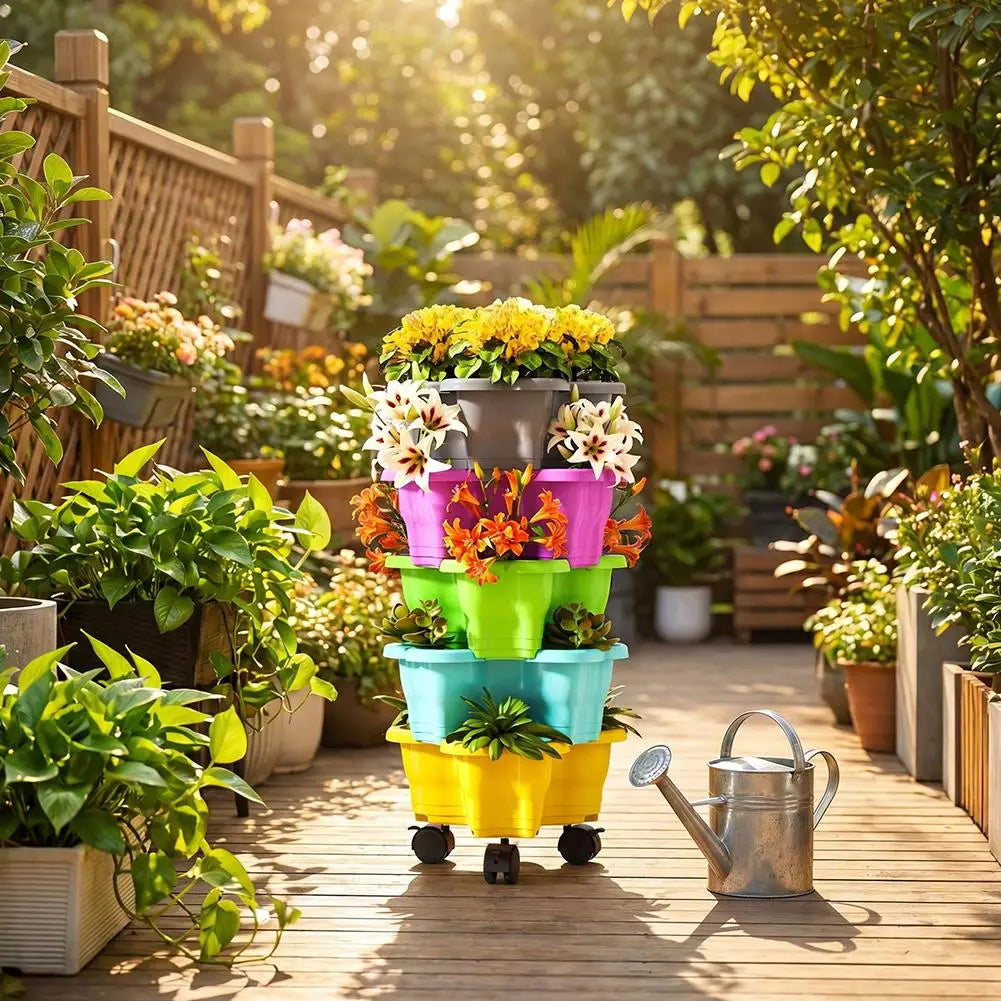 6-Tier Stackable Vertical Planter Tower with Wheels