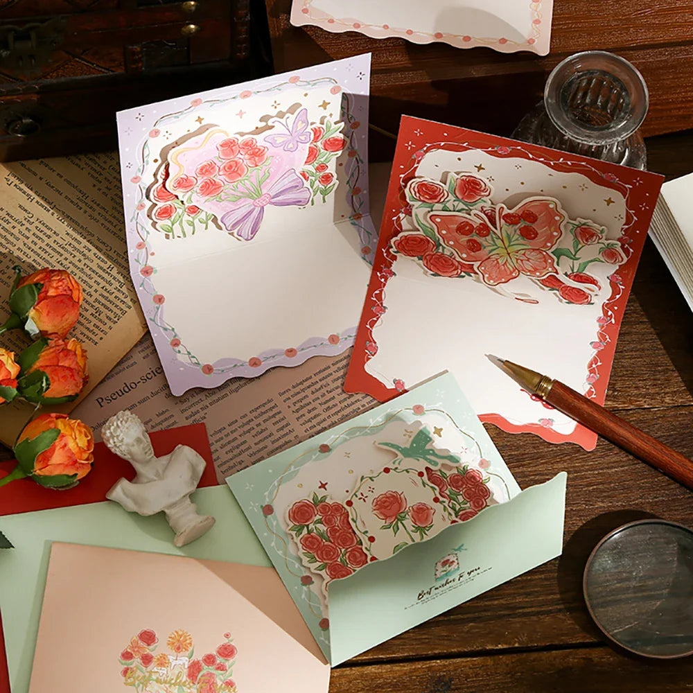 Stamping Rose Three-dimensional Greeting Card Individually Packaged