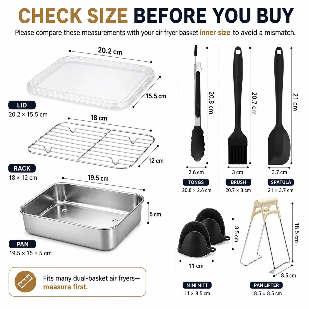 Dual Zone Air Fryer Stainless Steel Baking Pan & Rack Set