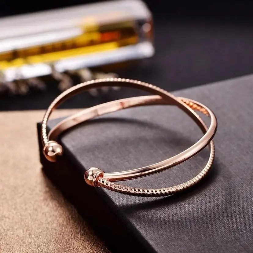 Double Layered Cuff Bracelet – Rose Gold, Gold & Silver Bangle