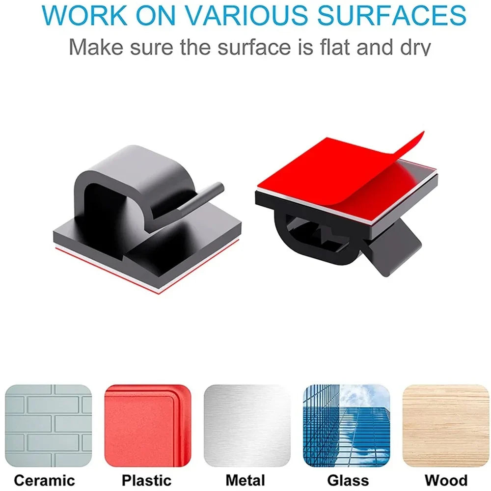50-Pack Clear Adhesive Cable Clips | Cable & Wire Organizer