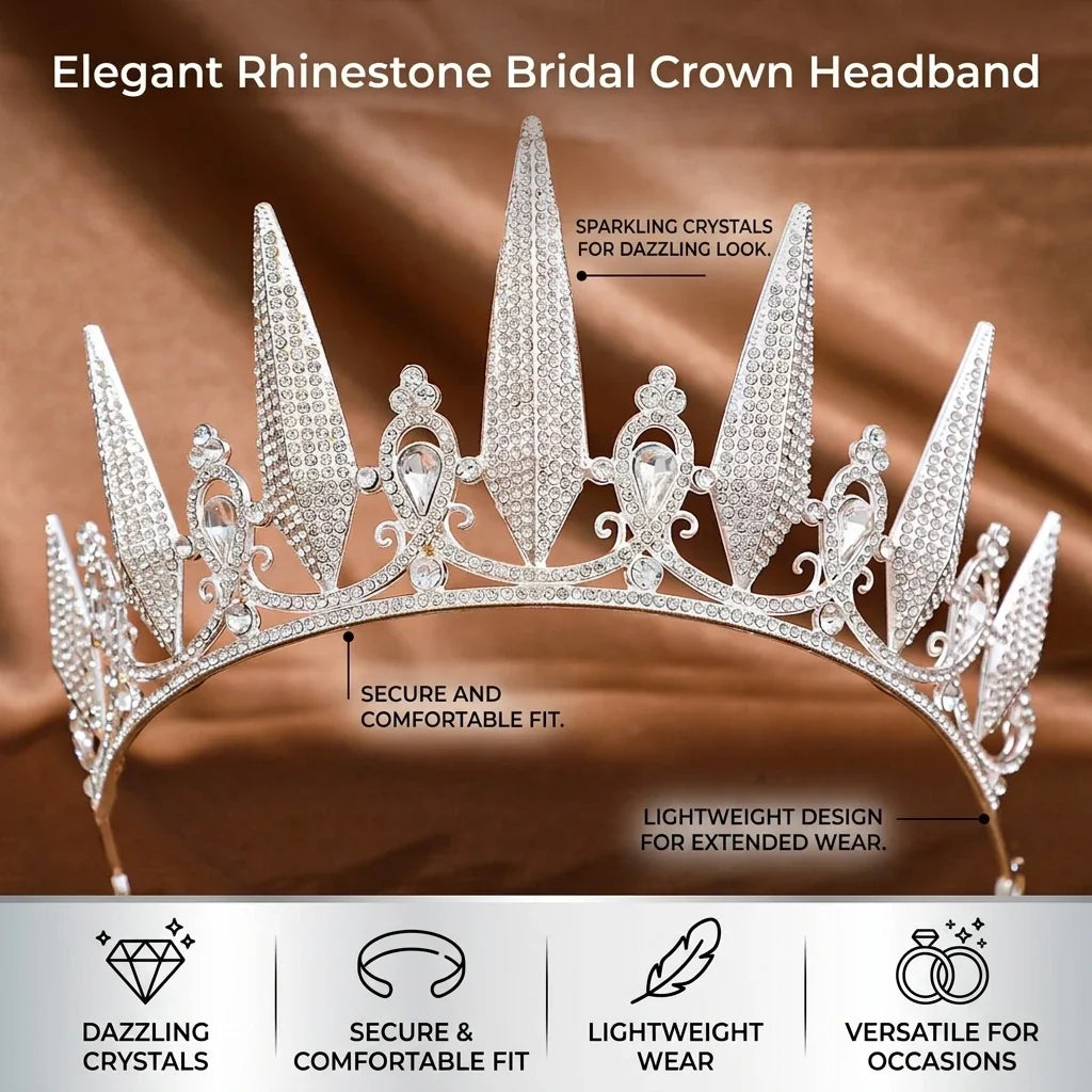 Bridal Rhinestone Crown Headband | Crystal Wedding Tiara