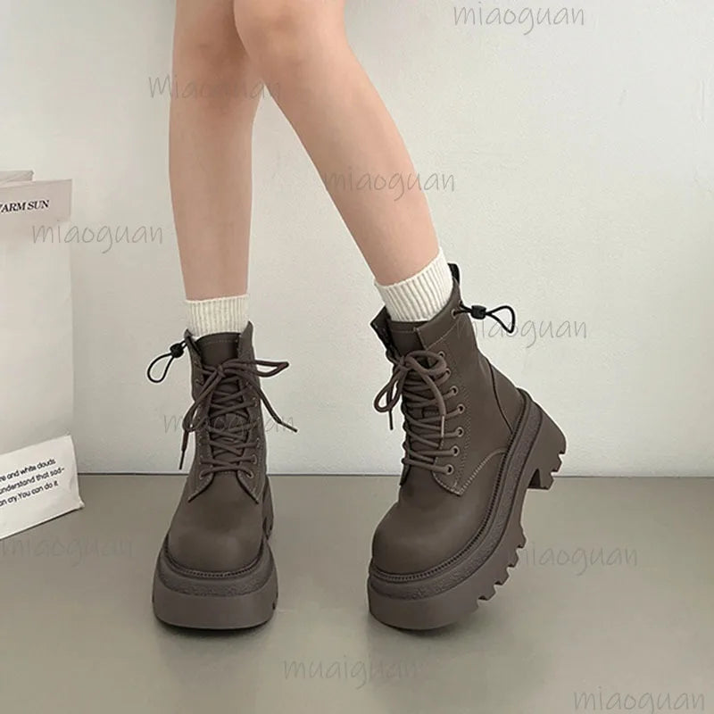 Women's Retro Platform Ankle Boots – British Square Heel
