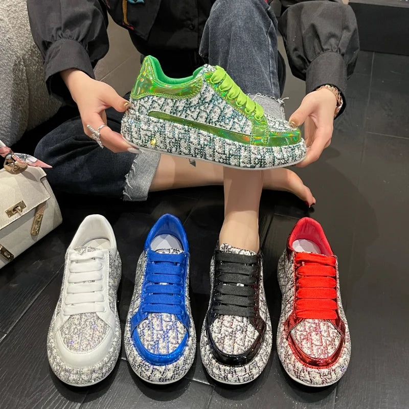 Women's Rhinestone Handmade Diamond Thick Sole Fashion Sneakers
