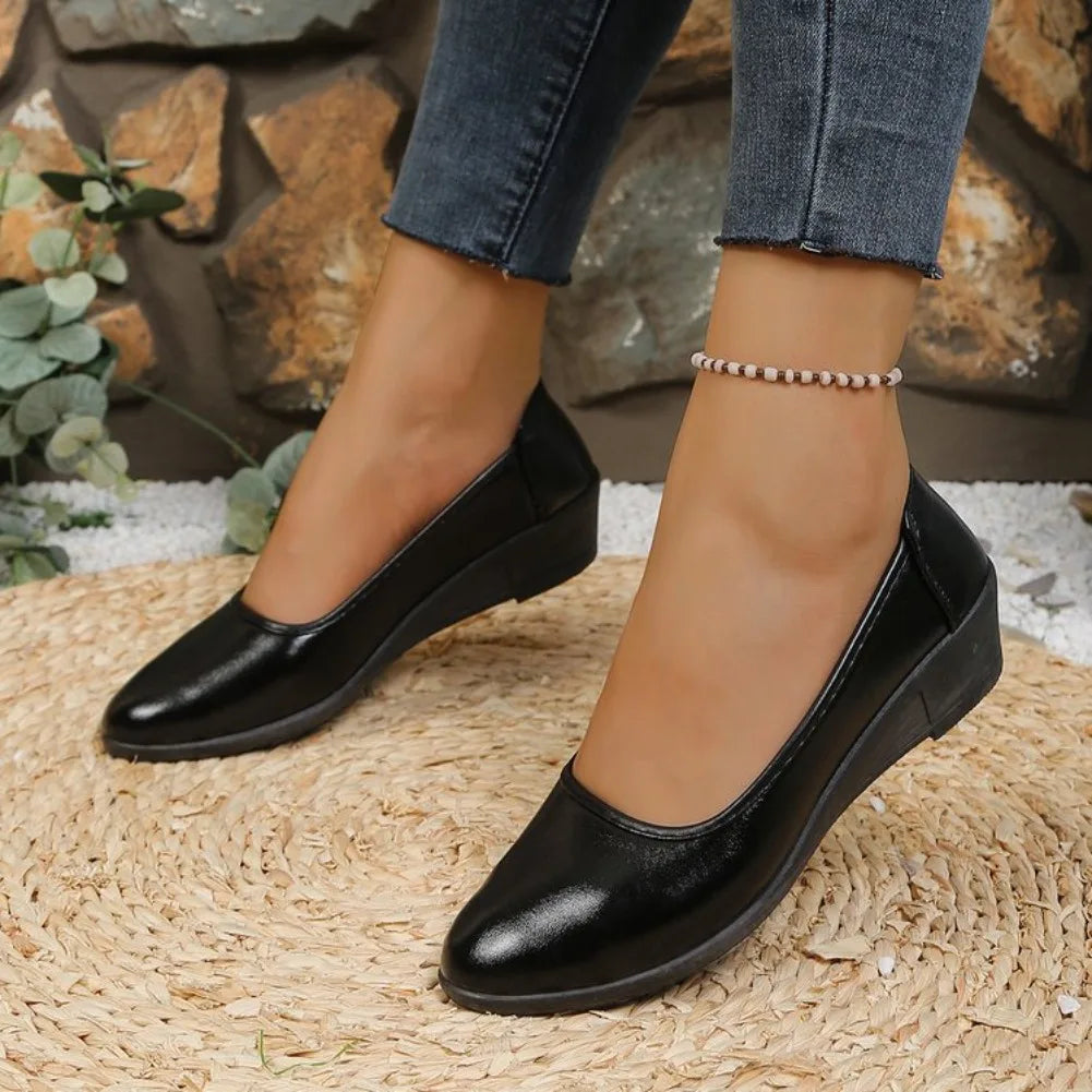 VKJF Women's Wedge Pumps – Pointed Toe Slip-On Casual Heels