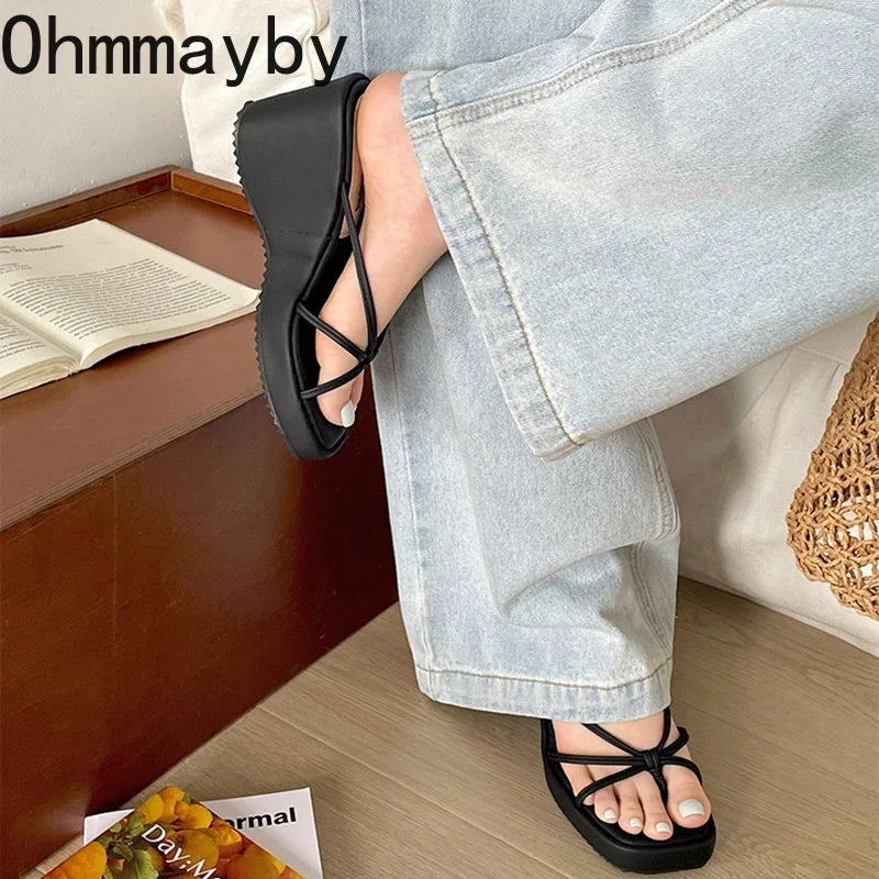 Women's Wedge Clip Toe Sandals – Narrow Band Summer Slides
