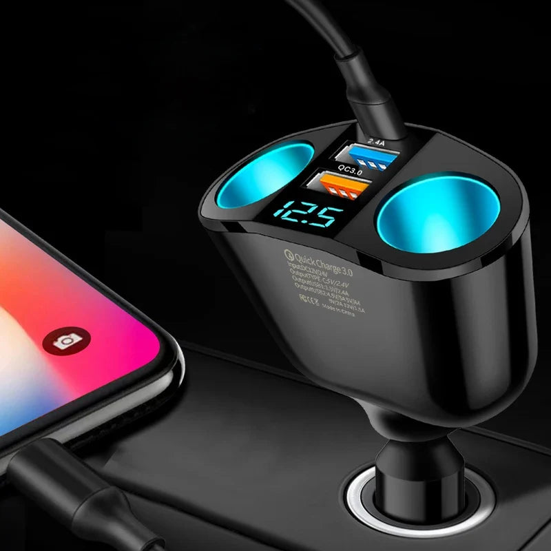 Dual-Port Car Charger Digital Display – QC3.0 & 2.4A 20W