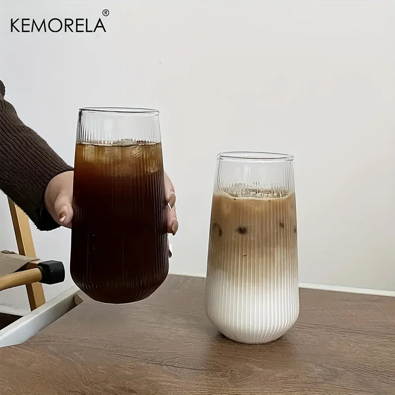 KEMORELA Ribbed Glass Tumblers Set 4/6 Pcs | Heat-Resistant Cups