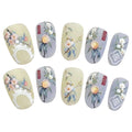 Press On Nails Yellow Blue Floral Pearl Design – Short Round