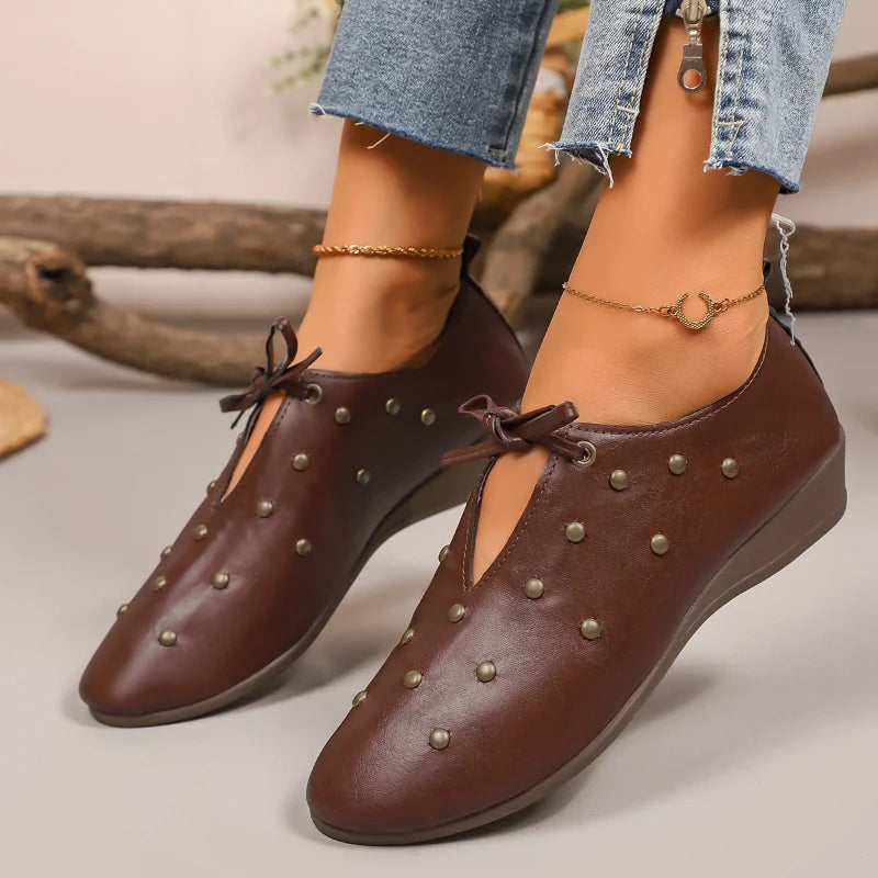 Women's Lace-Up Mary Jane Ballet Flats – French Style Leather