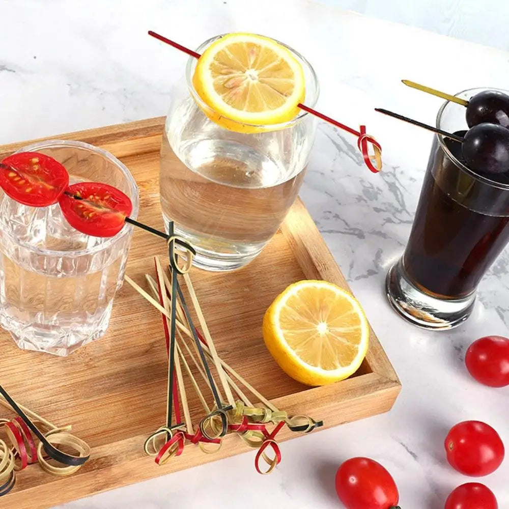 Bamboo Cocktail Picks & Appetizer Skewers 100 Pcs | Ring Loop