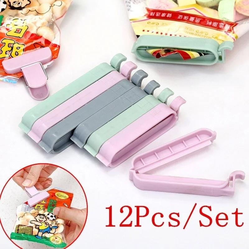Plastic Bag Clips Set 12/24 Pcs – Food & Snack Bag Sealer