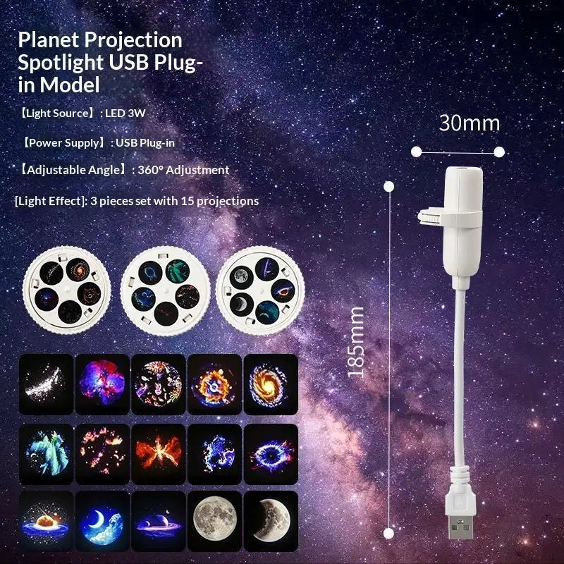 Galaxy Projector USB Night Light – Stars & Planets for Bedroom