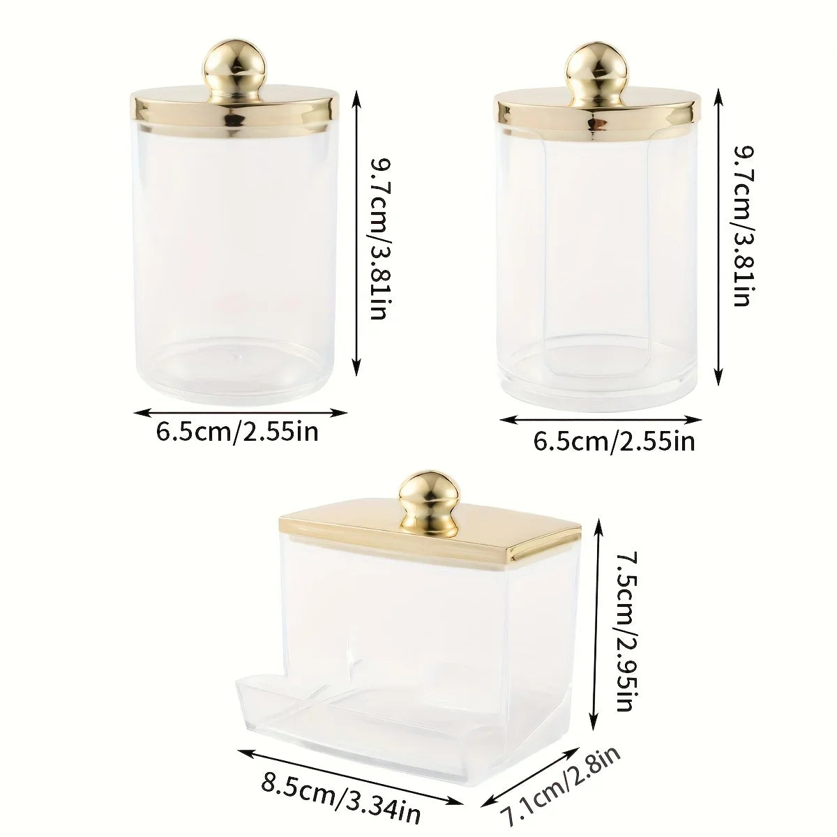 1 3 Qtips Bathroom Organizer Gold Lid Ball Filler Clear Plastic