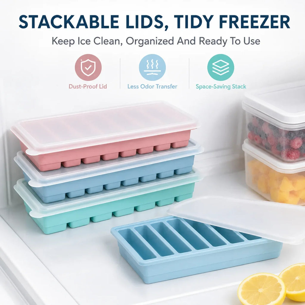 3-Piece Silicone Long Ice Cube Tray Set with Lids | Ice Stick Maker