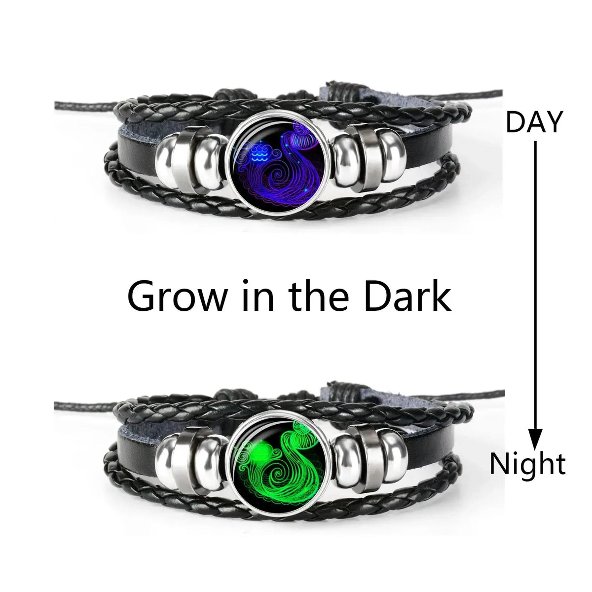 Zodiac Constellation Braided Leather Bracelet | Glass Dome Charm