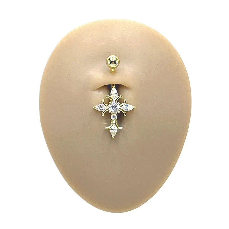 Cross Belly Button Ring – Titanium Navel Barbell | Gold & Silver